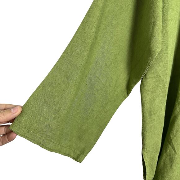 Saga 100% Linen One Size Boho Shirt Dress Pocket Lagonlook Large XL 1x Green - Picture 9 of 10